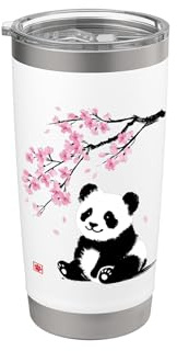 Giapponese Panda Sakura Fiori Di Ciliegio Sumi-e Estetica Bicchiere termico in acciaio inox doppia parete