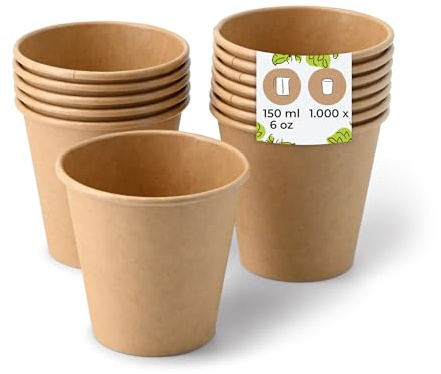 BIOZOYG 1000x vasos desechables 150 ml / 6 oz, Ø 80 mm marrón - vasos cafe sin plástico y con materiales sostenibles - vasos cafe desechables
