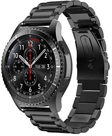 Syxinn Kompatibel med armband Galaxy Watch 3 45 mm/Galaxy Watch 46 mm/Gear S3 Frontier/klassiskt armband, 22 mm, rostfritt stål, metall, ersättning, justerbart klockarmband, sportarmband för Samsung Gear S3