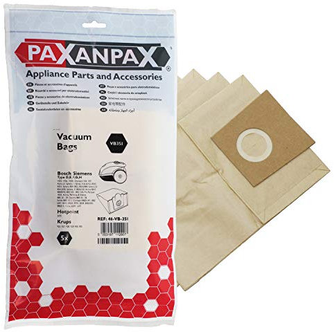 Paxanpax VB351, VB351-Sacchetti compatibili per Bosch Siemens Tipo D, E, F, G, H, Activa, Alpha, Kids & Fun, Super VS Series (Confezione da 5), Carta, Marrone