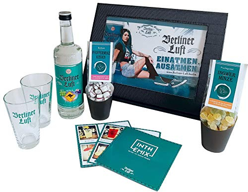 Berliner Luft Geschenk Set | Pfefferminzlikör 18 % vol. Klar und Frisch | Geschenkkorb 7-teilig | Geschenk für Frauen und Männer | Geschenkideen mit Alkohol |