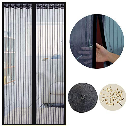 SUNJUN Cortina mosquitera Magnética para Puertas, 90x210cm, Anti Insectos, con Imanes Cierre Automático y No requiere taladrar, para Puertas Correderas/ Balcones/ Terraza（Negro）
