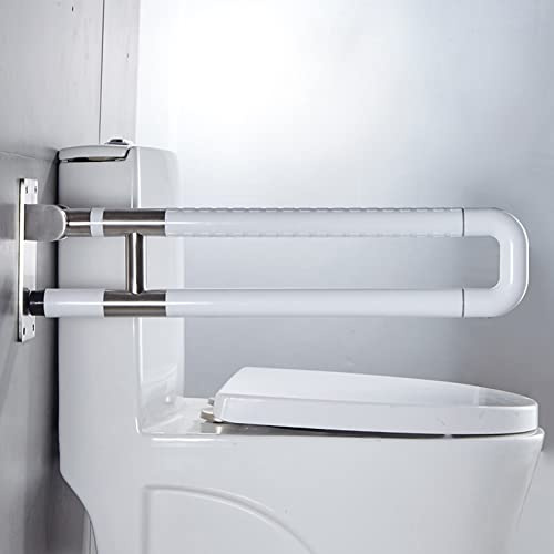 STÜTZKLAPPGRIFF WANDGRIFF Edelstahl Wandstützgriff Klappbar WC Haltegriff Klappbar Wandhalterungs Handicap Haltegriffe Haltegriff Safe Geländer Badewanne für Senioren Behinderte Schwangere Weiß (70cm)