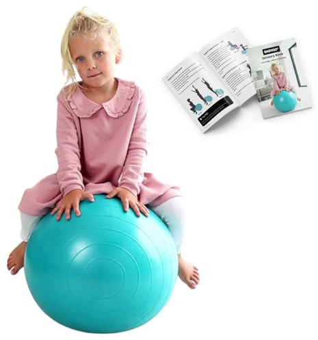 BABYGO® Sensory Exercise Ball | Peanut Ball for Kids | Autism Therapy Calming Development Activities Motor Skills | Exercise Book & Pump Included 45CM,Blue|Orange (Kids Peanut Ball, Blue)