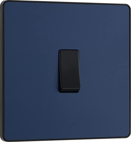 BG Electrical Single Intermediate Wall Light Switch, Screwless Front Plate, Round Edges, Evolve, Matt Blue, 20A, 16AX, PCDDB13B