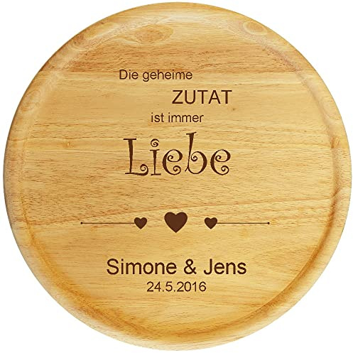 Sterngraf Pizzateller mit Gravur (Namen) personalisiertes Holz Pizzabrett 32cm - Geschenkidee zur Hochzeit, Geschenke Jahrestag Jubiläum Hochzeitsgeschenke, Motiv P16 Geheime Zutat Liebe