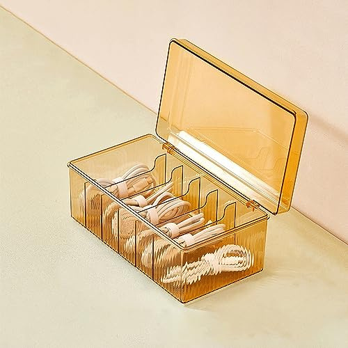 STARRY G Cable Tidy Box with Lid, 6 Grids Cable Organizer Box, Large Storage Box for Cables, Charger Plug, Power Strips, Transparent Cable Management Box - Free 12 Classified Stickers & 10 Cable Ties