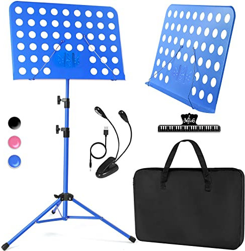 lotmusic Blau Notenständer Tragbarer Notenständer Faltbarer und Höhenverstellbarer Notenständer mit Tasche Notenklammer Licht Geeignet zum Spielen von Musikinstrumenten und Reisen