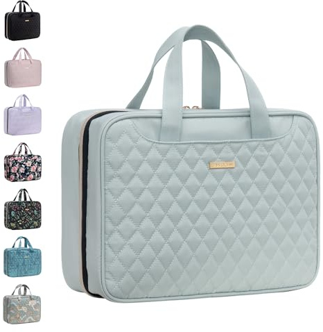 EVERFUN Hängende Reise Kulturbeutel für Frauen, Kleine Kosmetiktasche mit 4 Fächern, Faltbare Makeup Bag, wasserdichte Toilettentasche Vollständig Geöffnet, Handgepäck-Dopp Kit für Reisezubehör