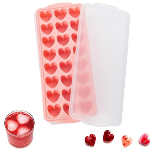 Bymivofun Molde de Cubitos de Hielo de Corazón, de Silicona con Tapa, Ideal para Cerveza, Whisky, Chocolate, Bebidas Románticas y Cócteles, para Fiestas, Celebraciones, Drinks y Como Decoración