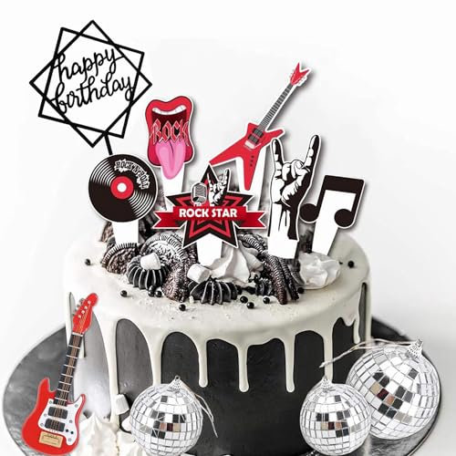 NABIC Musik Cake Toppers, Musik Note Geburtstag Kuchen Topper, Gitarren Musikinstrument Kuchen Topper für Musiker Rock Party Geburtstags Party Zubehör, G7B0199