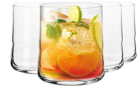 KROSNO Whiskey Glasses Set of 4, 10.5 oz, Shake Collection | Drinking Tumblers, Lead-Free Crystal for Bourbon, Scotch, Cocktails, Water, Juice, Dishwasher Safe