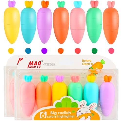 DASHUAIGE 16 Stück Mini Textmarker, Niedliche Karotteform Textliner Stifte Highlighter Pen - 7 Farben Text Marker Stifte, Lustig Schultüte Party Mitgebsel Ostergeschenke für Kinder