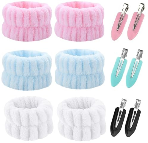 6Pcs Bandeau Spa Poignets de Lavage, Bandeau Poignet Spa, avec 6 Clips de Caneton, Poignets Souples élastiques pour Le Lavage du Visage