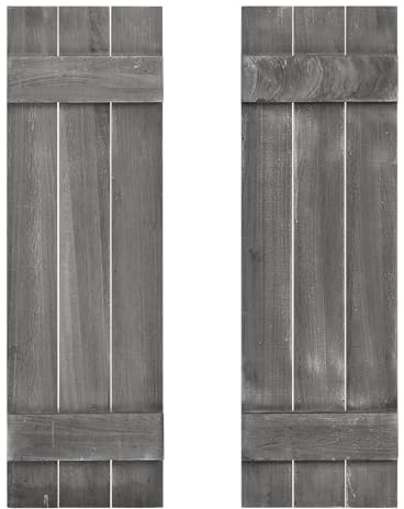 Giantex Set of 2 Shutters for Windows, Farmhouse Wall Decor, Paulownia Wood, Wall Mounted Hardware Included, Rustic Window Shutters for Outside Inside (Rustic Gray, 36'' x 11'')