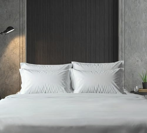 BLUZIMAN Juego de Sabanas 150x200 Algodon 100% Hecho en España Lujoso Saten 400 Hilos Bed Sheets Lencois, con Sabana Bajera Ajustable, Encimera, 1 Funda de Almohada 170x45 (Blanco Cama 150x190/200cm)
