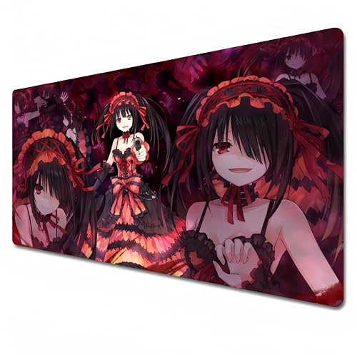 CMJSGG Tokisaki Kurumi Mauspad, niedliches Anime-Design, XXL-Mauspad, 900 x 400, rotes und schwarzes Mauspad, Büro-Schreibtischunterlage, groß, wasserdicht, rutschfest, 900 x 400 cm