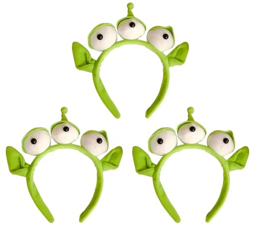 RmKbe 3 x lustige Anime-Haarnadel aus Plüsch mit drei Augen, grünes Monster-Alien-Stirnband für Gesichtswäsche, Make-up