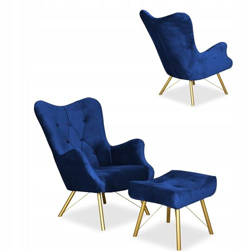 Family Meble Sessel mit Fußstütze, Modell Luna, Skandinavisch, Relaxsessel aus Webstoff, Loungesessel, Ohrensessel mit Hocker, Bequemer Sessel, Für Wohnzimmer, Esszimmer, Schlafzimmer, Luna Royal 22