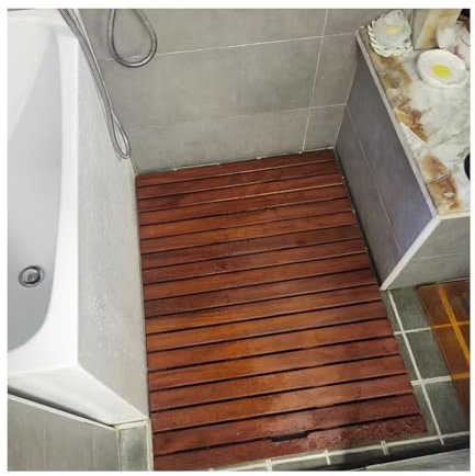 QWEASDF Caillebotis Douche,caillebotis Bois,Tapis Salle de Bain Bambou,Tapis Bambou Salle de Bain,Tapis de Bain rectangulaire en Bois,Tapis Bois Bambou caillebotis Douche Bain(75x85cm/30x33in)