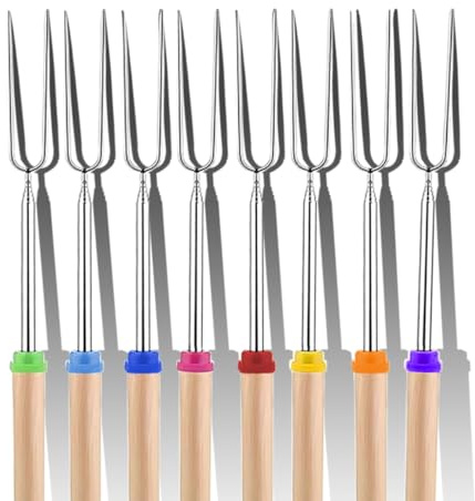 suzmei 4 Pack Marshmallow Toasting Forks Kit - Extendable Stainless Steel Smores Sticks for BBQ and Campfire - Retractable Outdoor Campfire Accessories for Roasting Marshmallows and Hot Dogs (4.) (4)