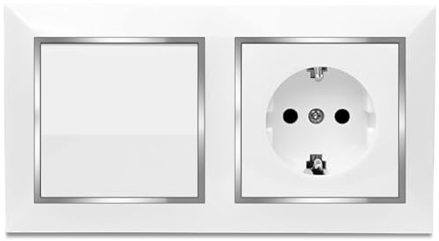 Enchufe de Schuko con Interruptor, Enchufe de Pared, Toma de Corriente Doble, Enchufe y Interruptor para Montaje en Superficie, 10AX,16A,250V, Ideal para el Hogar y la Oficina