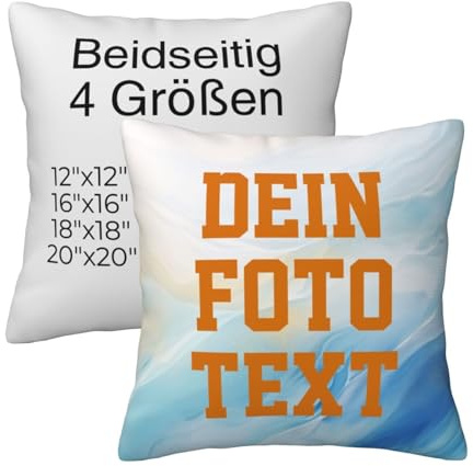 Foto Kissenbezug Selbst Gestalten, (2 Stück - Beidseitig Druck), Kissen Selbst Gestalten Foto, Personalisierte Kissenbezug, Druck Eigenes Logo/Bild/Wörter, Geschenk-Idee, Keine Füllstoffe, 50 x 50 cm