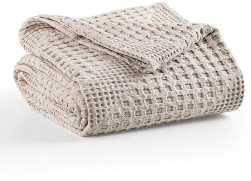 Milam London Manta Sofa 100% Algodón Orgánico - Mantas para Cama King - Blanket Verano - Plaid Cama - Colcha Sofa - 220 X 250 Cm - Beige