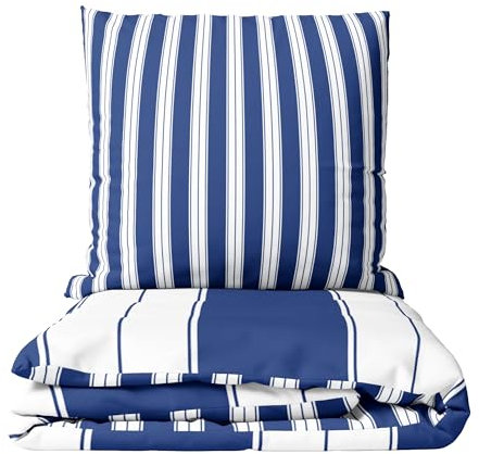 Leonado Vicenti Bettwäsche Set blau 155x220 cm Bezug 80x80 cm Kissenbezug gestreift Baumwolle mit verdecktem Reißverschluss Wendebettwäsche