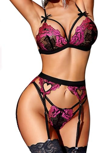 RSLOVE Damunderkläder i set med strumphållare, 3-delad spetsteddy, babydoll, body, XL