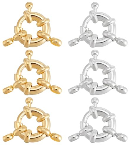 Beebeecraft 1 scatola 10 pezzi Fermagli A Molla Rotondi In Oro 14K e 925 fermagli A Moschettone Placcati In Argento Sterling con Anelli di Chiusura Ciondoli per Collegamento Collana Grilletto Aperto