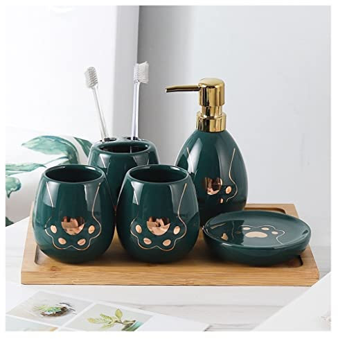 CCKUHN Seifenspender, Keramik, Zahnpflegeschale, Mundspülschale, Seifenspender, Seifenschale mit Tablett, Badezimmer, sechsteiliges Badezimmer-WC-Set, Seifenspender (A) (B)