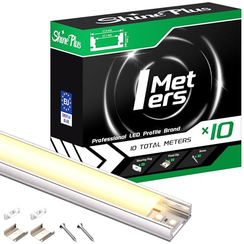 Shine Plus LED Profil 1m×10 Aluminium U-Form mit Milchig Weißer Abdeckung Kanal mit Diffusor,Alu Profil LED Streifen Schiene kanalleiste Aluprofil Streifen Profile (U-form, 10×1 Meter)