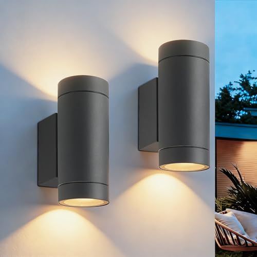 EBION 2 StüCk Wandleuchten AußEn Gu10, Up And Down Leuchten Aussen, Aluminium Aussenleuchte AußEnlampe Wand, FüR Garten Terrasse Balkon Eingang, IP65 Wasserdicht, Anthrazit(Ohne Leuchtmittel)