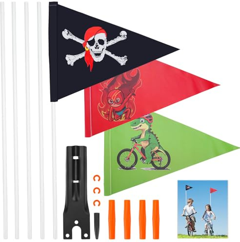 Fahrradfahne für Kinder mit 5 Fahnenmast, Verstellbare Fahne Fahrradanhänger, Wasserdicht Sicherheits Wimpel, Bunt Fahrradspeichen Deko für Jungen und Mädchen Kinderrad