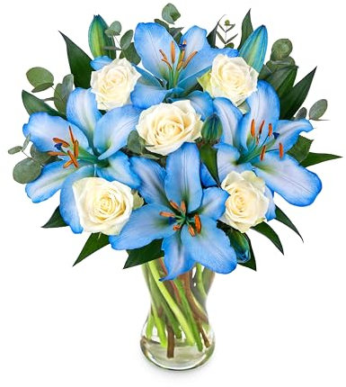 Hand-Arranged Fresh White Roses & Lilies Bouquet: Flowers delivered for Birthdays & All Occasions!