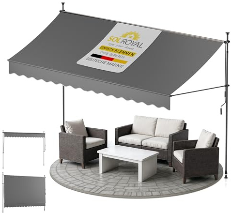 Sol Royal Klemmmarkise ohne Bohren mit Handkurbel Balkon Terrassen Klemmen | 4m breit Anthrazit Standmarkise UV-Beständig Balkonmarkise zum Witterungsbeständig Klemm-Markise Sonnenschutz BM3
