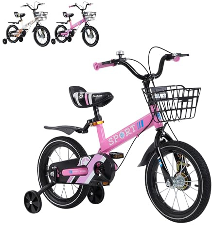 XUANYU Cykelcykel för barn med stabiliserande hjul för nybörjare 2–8 år, cyklar i kolstål med pedaler och retropedation, flick- och pojkcykel (rosa 16 tum)