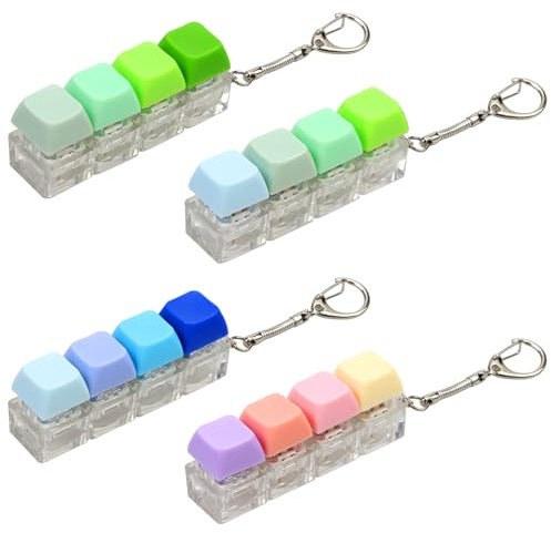 4 Pcs Keyboard Fidget Toys, 4-Button Finger Keyboard Keychain, Stress Relief Fidget Keyboard Clicker, Funny Fidget Keyring (Four keys, Pcs, 4)
