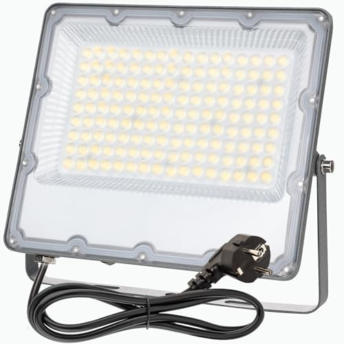 MEEKBOS Faretto LED da Esterno 100W, IP66 Impermeabile Luce Bianca Fredda 6500K Faro LED Con Spina UE per Terrazza, Giardino, Patio, Parco, Garage,10000 Lumen