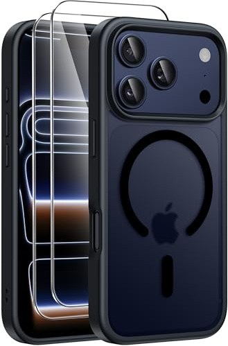ivencase Magnetisch Matt Hülle Kompatibel mit iPhone 17 Pro Max Hülle für Mag Safe mit 2 Stück Schutzfolie Militärnorm Schutz, Hard PC Transluzente Handyhülle - Schwarz