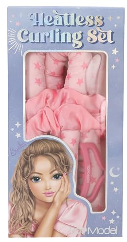 Depesche 13824 TOPModel - Set de boucles Beauty and Me, en rose et avec des étoiles, y compris une papillote, une pince à cheveux et 2 scrunchies