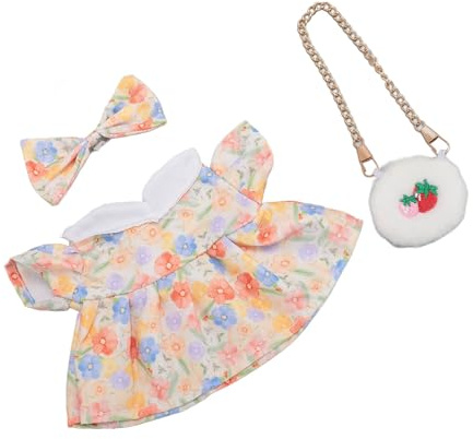 SIXRUN Plüsch-Puppenkleidung für 20 cm Große Puppen, Baumwollstoff-Outfit-Set mit Schleife und Tasche, Dekorativer Schutz, Doppelter Verwendungszweck, Als Im Wohnheim (1)