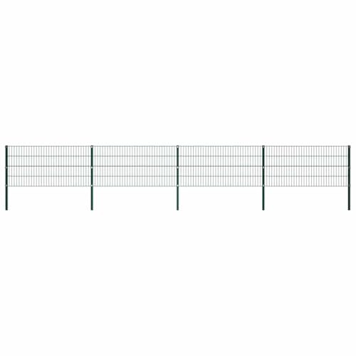 Staketelement med stolpar järn 694,5 x 80 cm grön, pulverlackerad, robust trädgårdsstaketset för utomhusbruk, 8 dubbla stängselmattor, hållbara