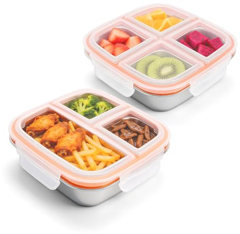 Gyism 2 Stück 600ml Snackbox mit 7 Fächern Edelstahl, Müslibecher to go Edelstahl für Kinder & Erwachsene, Wiederverwendbare Lunchbox mit Fächern für Schule, Arbeit & Camping, Bento Box Kinder