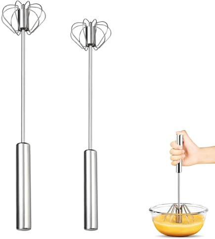 2 Pcs Schneebesen,Halbautomatischer Schneebesen,Schneebesen Edelstahl, Ballonschneebesen,KleinerSchneebesen,Spiralbesen,HandschneebesenZum Mischen Schlagen Aufschäumen Und Rühren(12 Zoll + 10 Zoll)