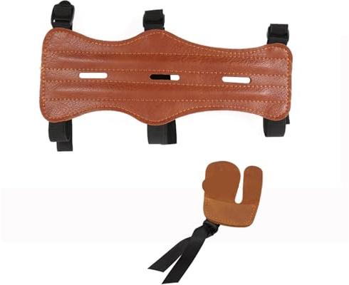 LPATEBCVU Arm PU läder armskydd för bågskytte, underarmsskydd, säker för, utomhusträningstillbehör, 3 hål, remmar (brun set 1)