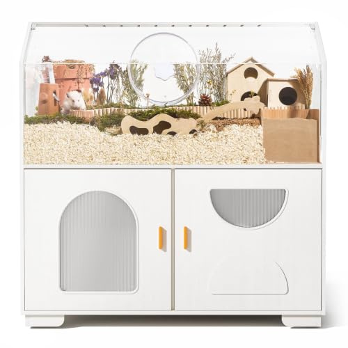 BUCATSTATE Hamsterkäfig mit Unterschrank und Rollen (Weiß 0,5㎡) | Großer Holz Kleintierkäfig Hamster Gehege für Hamster Maus Rennmaus Zwerghamster Goldhamster
