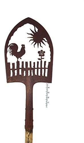 Crispe home & garden Edelrost Deko-Schaufel mit Regenmesser - Hahn auf Gartenzaun - Gartendekoration für außen, Höhe: 180 cm