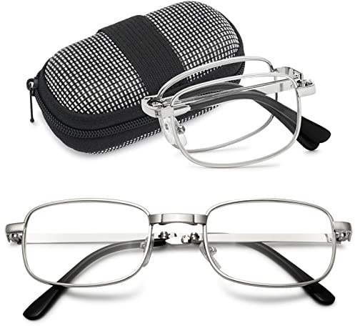 VEVESMUNDO Herren Lesebrille Faltbare Klappbare Zusammenklappbar Metall Faltbrille Klappbrille